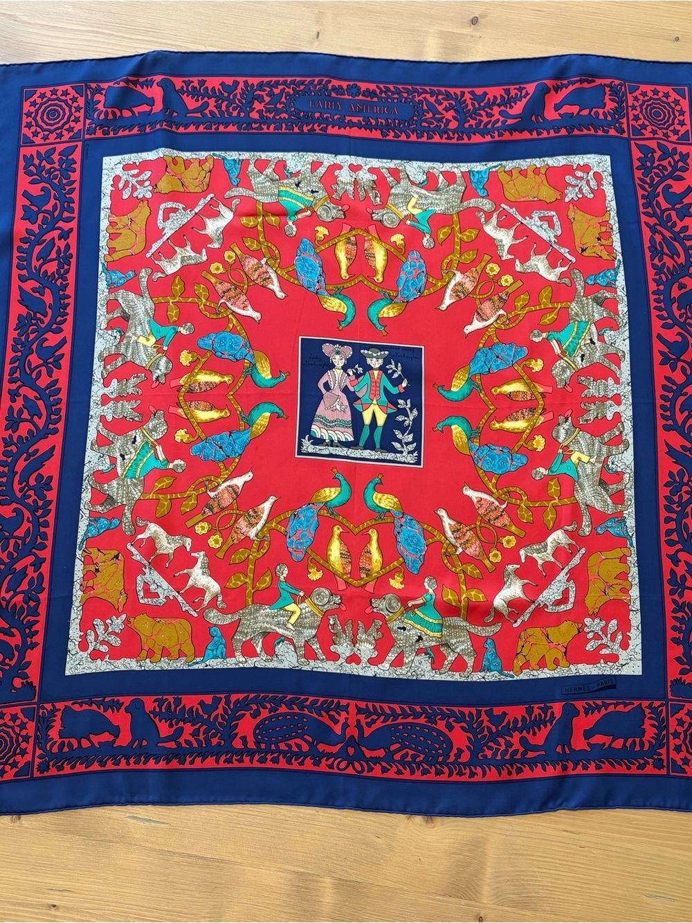 Authentic Vintage Hermès Silk Scarf "Early America" 90 cm – Flawless with Box